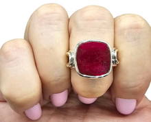 Load image into Gallery viewer, Cushion cut Ruby Ring, Size 9, 40th Anniversary Stone, 12 carats, Sterling Silver, July Birthstone, Energy Stone - GemzAustralia 
