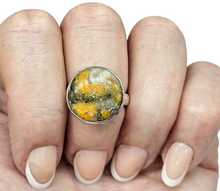 Load image into Gallery viewer, Bumblebee Jasper ring, Size O, Sterling Silver, Round Shaped, Eclipse Jasper, Bright Yellow, Orange &amp; Black Gemstone - GemzAustralia 