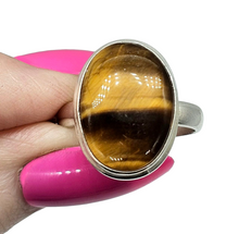 Load image into Gallery viewer, Tiger's Eye Ring, Size 9, Sterling Silver, Oval Shaped, Kundalini Awakening, Courage Gemstone, Protection Amulet, Leo Zodiac - GemzAustralia 