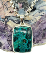 Load image into Gallery viewer, Chrysocolla Pendant, Rectangle Shaped, Sterling Silver, Turquoise Green Blue Gem, Communication Stone, Serenity Stone - GemzAustralia 
