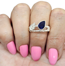 Load image into Gallery viewer, Art Nouveau Iolite Ring, Size 8, Sterling Silver, Water Sapphire, Blue Violet Gemstone, Connects to Angels, Viking's Compass - GemzAustralia 