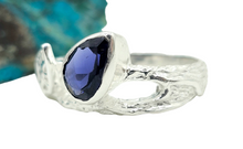 Load image into Gallery viewer, Art Nouveau Iolite Ring, Size 8, Sterling Silver, Water Sapphire, Blue Violet Gemstone, Connects to Angels, Viking's Compass - GemzAustralia 
