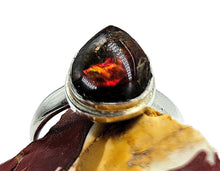 Load image into Gallery viewer, Red Ammolite Ring, Size 6.75, Sterling Silver, Pear Shaped, Fossilized Ammonite, Opal like Gemstone, Wisdom Stone, Growth Stone
