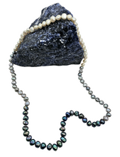 Load image into Gallery viewer, Freshwater Nugget Pearl Necklace, 30 inches, Tri Colour Pearl Strand, White, Grey and Black Baroque Pearls, High Lustre - GemzAustralia 
