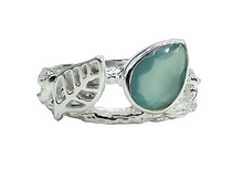 Load image into Gallery viewer, Blue Chalcedony Ring, Size N, Pear Faceted, Sterling Silver, Ethereal soft Blue Translucence, Creative Stone - GemzAustralia 