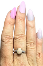 Load image into Gallery viewer, Solid Ethiopian Opal &amp; White Sapphire Ring, Size P, Adjustable, Sterling Silver, October Birthstone, Aura Stone, Psychic Stone - GemzAustralia 