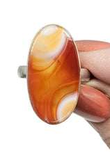 Load image into Gallery viewer, Oval Botswana Agate Ring, Size 7 3/4, Sterling Silver, The Stone of Change, Orange &amp; White banded Gemstone,  Harmony Stone - GemzAustralia 