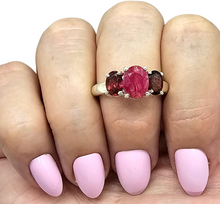 Load image into Gallery viewer, Ruby &amp; Garnet Three Stone Ring, Size 9, Sterling Silver, July and January Birthstones, Energy Stone - GemzAustralia 