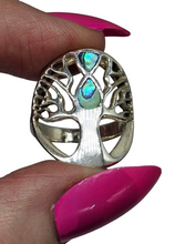 Load image into Gallery viewer, Paua Shell Tree of Life Ring, Sterling Silver, Green &amp; Blue Shell, Size N, Abalone Ring, Brings the Wearer Prosperity - GemzAustralia 
