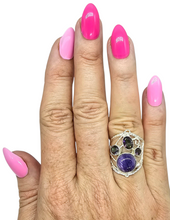 Load image into Gallery viewer, Charoite &amp; Mystic Topaz Ring, Size 7, Sterling Silver, Statement Piece, Four Stone Ring, Wearable Art - GemzAustralia 