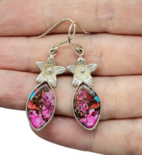 Load image into Gallery viewer, Pink Opal &amp; Oyster Turquoise Flower Earrings, Sterling Silver, Marquise Shaped, Love Stone, Copper Turquoise - GemzAustralia 
