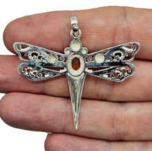 Load image into Gallery viewer, Dragonfly Pendant, Carnelian Gemstone, Sterling Silver, Meaning of Life Symbolism, Transformation, Artist's Stone, Two Tone - GemzAustralia 