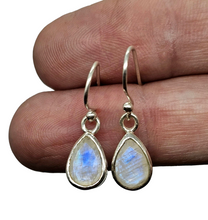 Load image into Gallery viewer, Faceted Rainbow Moonstone Earrings, Sterling Silver, June Birthstone, Pear Shaped, Goddess Stone, 6 Carats - GemzAustralia 