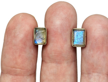 Load image into Gallery viewer, Labradorite Studs, Rectangle Shaped, Sterling Silver, Blue Labradorite, Mystical Magical Stone, Companion through Change - GemzAustralia 