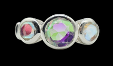 Load image into Gallery viewer, Rainbow Mystic Topaz Ring, Trilogy Ring, Sterling Silver, Round Shaped, Fire Topaz, Rainbow Topaz, Alaskan Ice, 3 Sizes - GemzAustralia 