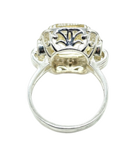 Load image into Gallery viewer, Halo Lemon Quartz &amp; Zircon Ring, Size 11, Cushion Square Facet, 8.5 carats, Sterling Silver, Mental Clarity, Confidence Gem - GemzAustralia 