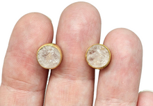 Load image into Gallery viewer, Raw Rose Quartz Studs, Gold Plated Sterling Silver, Round Shaped, Love Stone, Unconditional Love, Pink Gemstone - GemzAustralia 