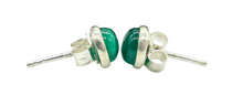 Load image into Gallery viewer, Green Chalcedony Studs, Round Cabochon stud Earrings, Sterling Silver, Chrysoprase Stud Earrings, Positive outlook Gem - GemzAustralia 