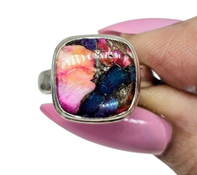 Load image into Gallery viewer, Square shaped Oyster Turquoise &amp; Pink Opal Ring, Size N, Sterling Silver, Love Stone, Copper Turquoise, Heart Chakra - GemzAustralia 