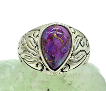 Load image into Gallery viewer, Purple Turquoise Ring, Size 8, Sterling Silver, Pear Shaped, Goddess Gem, Protection Stone, Powerful Stone, Good Fortune - GemzAustralia 