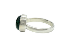 Load image into Gallery viewer, Round Malachite Ring, Size P 1/2, Sterling Silver, Rich Green Gemstone, Bezel Set, Visionary Stone, Warns of Danger - GemzAustralia 