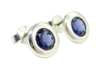 Load image into Gallery viewer, Iolite Studs, Water Sapphire, Round Faceted, Sterling Silver, Blue Violet Gemstone, Connects to Angels, Viking's Compass - GemzAustralia 