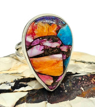 Load image into Gallery viewer, Pink Opal Oyster Turquoise Ring, Size 6.75, Pear Shaped, Sterling Silver, Love Stone, Heart Chakra, Courage Stone