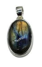 Load image into Gallery viewer, Spectrolite Labradorite Pendant, Sterling Silver, Oval Cabochon, Magical Stone, Trust in the Universe Stone - GemzAustralia 