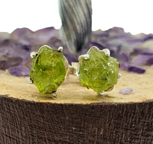 Load image into Gallery viewer, Rough Peridot Stud Earrings, Sterling Silver, August Birthstone, Raw Peridot, Destiny Stone, Visionary Crystal, 16th Anniversary Gemstone - GemzAustralia 