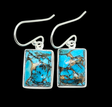 Load image into Gallery viewer, Rectangle Turquoise Earrings, December Birthstone, Sterling Silver, Protection Stone, Love Stone, Good Fortune Gemstone - GemzAustralia 