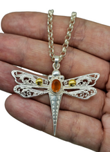 Load image into Gallery viewer, Dragonfly Pendant, Carnelian Gemstone, Sterling Silver, Meaning of Life Symbolism, Transformation, Artist's Stone, Two Tone - GemzAustralia 