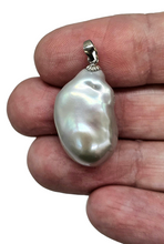 Load image into Gallery viewer, Silver Baroque Pearl Pendant, Freshwater Pearl, Sterling Silver, June Birthstone, Natural Pearl, Flameball fireball Pearl - GemzAustralia 