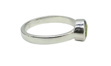 Load image into Gallery viewer, Peridot Ring, Size 8, Sterling Silver, August Birthstone, Side set Pear, Solitaire Ring, Destiny Stone, 16th Anniversary Gemstone - GemzAustralia 