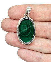 Load image into Gallery viewer, Large Oval Malachite Pendant, Sterling Silver, Beautiful Rich Green Gemstone, Bezel Setting, Visionary Gem - GemzAustralia 