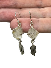 Load image into Gallery viewer, Raw Herkimer Diamond Feather Earrings, April Birthstone, Sterling Silver, Rough Gemstones, Spiritual Energy - GemzAustralia 