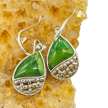 Load image into Gallery viewer, Green Mojave Turquoise Earrings, Pear Shaped, Sterling Silver, Protection Stone, Connects with Great Spirit of the Sky, Power Stone - GemzAustralia 