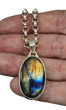 Load image into Gallery viewer, Spectrolite Labradorite Pendant, Sterling Silver, Oval Cabochon, Magical Stone, Trust in the Universe Stone - GemzAustralia 