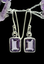 Load image into Gallery viewer, Amethyst Earrings, Rectangle Shaped, Sterling Silver, Emerald Faceted, February Birthstone, Powerful Stone, 4.5 Carats