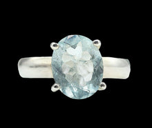 Load image into Gallery viewer, Oval Faceted Aquamarine Ring, Size 7, Sterling Silver, 19th Anniversary, March Birthstone, Solitaire Ring, Courage &amp; Communication Stone