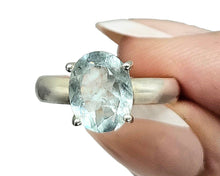 Load image into Gallery viewer, Oval Faceted Aquamarine Ring, Size 7, Sterling Silver, 19th Anniversary, March Birthstone, Solitaire Ring, Courage &amp; Communication Stone