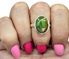 Load image into Gallery viewer, Green Mojave Turquoise Ring, Size 8, Sterling Silver, Oval Shape, Protection Stone, Goddess Stone - GemzAustralia 
