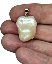 Load image into Gallery viewer, Baroque Pearl Pendant, Freshwater Pearl, Sterling Silver, June Birthstone, Natural Pearl, White flameball fireball Pearl - GemzAustralia 