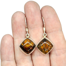Load image into Gallery viewer, Baltic Amber Earrings, Diamond Shape, millions of years old, Sterling Silver, Fossilized Tree Resin, Cognac Amber - GemzAustralia 