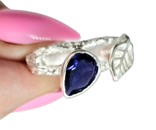 Load image into Gallery viewer, Art Nouveau Iolite Ring, Size 8, Sterling Silver, Water Sapphire, Blue Violet Gemstone, Connects to Angels, Viking's Compass - GemzAustralia 