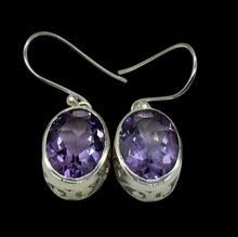 Load image into Gallery viewer, Amethyst Filigree Earrings, Oval Faceted, Sterling Silver,  17 carats, February Birthstone, 6th Anniversary Gemstone