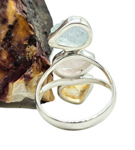 Load image into Gallery viewer, Raw Aquamarine, Rose Quartz &amp; Citrine Ring, Size 7, Sterling Silver, March and November Birthstones, Rough Gemstones, Three Stone Ring - GemzAustralia 