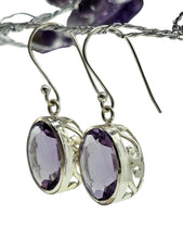 Load image into Gallery viewer, Amethyst Filigree Earrings, Oval Faceted, Sterling Silver,  17 carats, February Birthstone, 6th Anniversary Gemstone