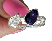 Load image into Gallery viewer, Art Nouveau Iolite Ring, Size 8, Sterling Silver, Water Sapphire, Blue Violet Gemstone, Connects to Angels, Viking's Compass - GemzAustralia 