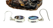 Load image into Gallery viewer, Paua Shell Earrings, Sterling Silver, Abalone Shell, Dangly Oval Drops, Prosperity, Peace, Good Luck &amp; Strength, New Zealand Paua Shell - GemzAustralia 