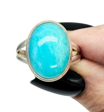 Load image into Gallery viewer, Peruvian Amazonite Ring, Size 7, Sterling Silver, Natural Glowing Seafoam Blue Green Colour, Amazing Natural Gemstone - GemzAustralia 